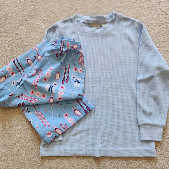 🎿❄️ LL Bean Girls 6X/7 Ski-Themed Pajama Set ❄️🎿 - Picture 1 of 7
